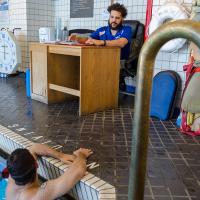 A man in a swimming pool.